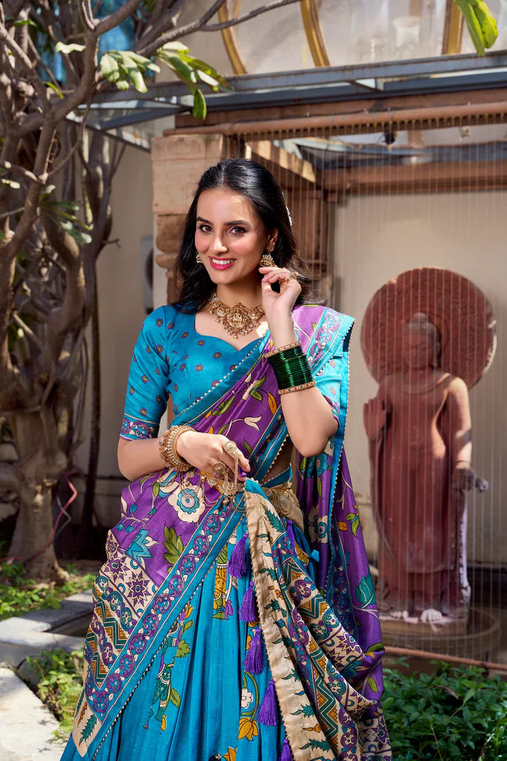 KALAMKARI TUSSAR SILK LEHENGA CHOLI WITH DUPATTA(WD100) (03)