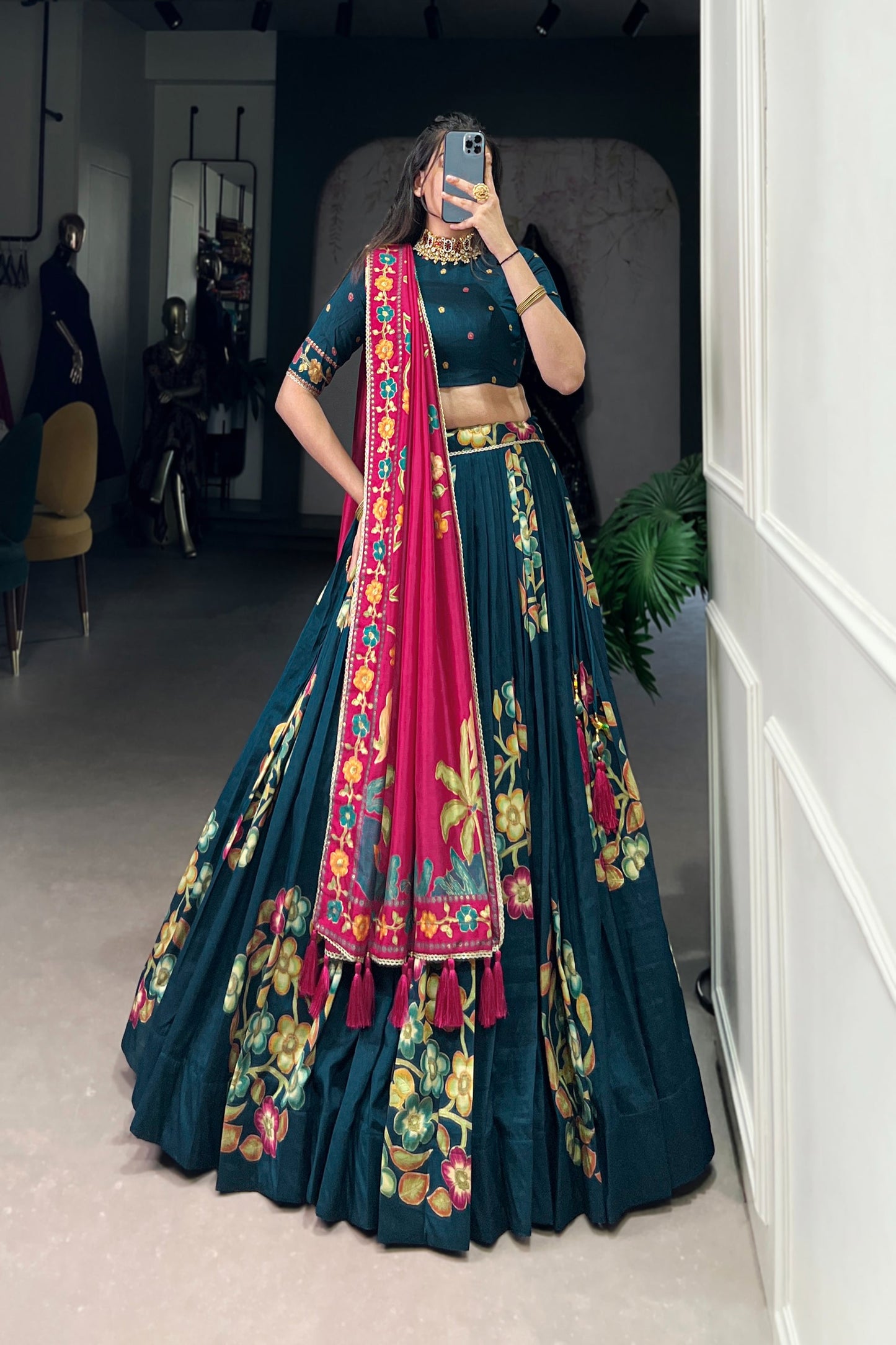 TUSSAR SILK LEHENGA CHOLI WITH DUPATA (WDN124) 02