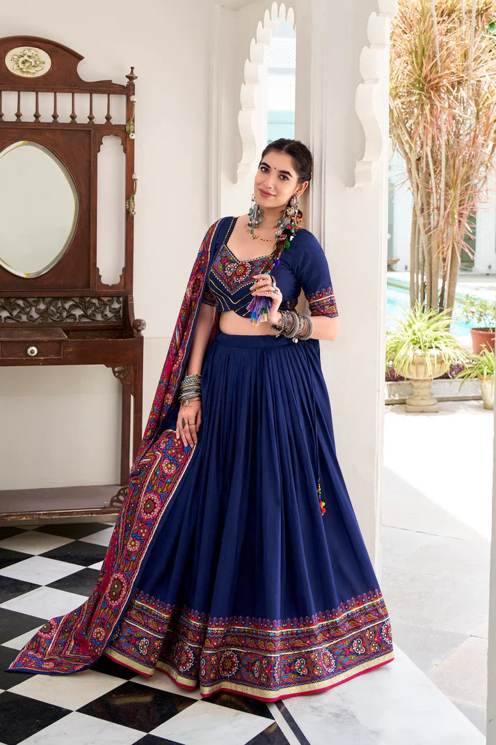 NAVRATRI SPECIAL TUSSAR SILK GAMTHI PRINT LEHENGA CHOLI WITH DUPATTA(WD190) (01)