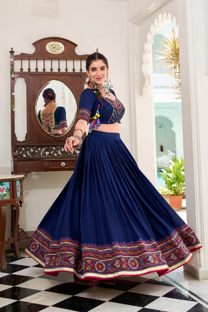 NAVRATRI SPECIAL TUSSAR SILK GAMTHI PRINT LEHENGA CHOLI WITH DUPATTA(WD190) (01)