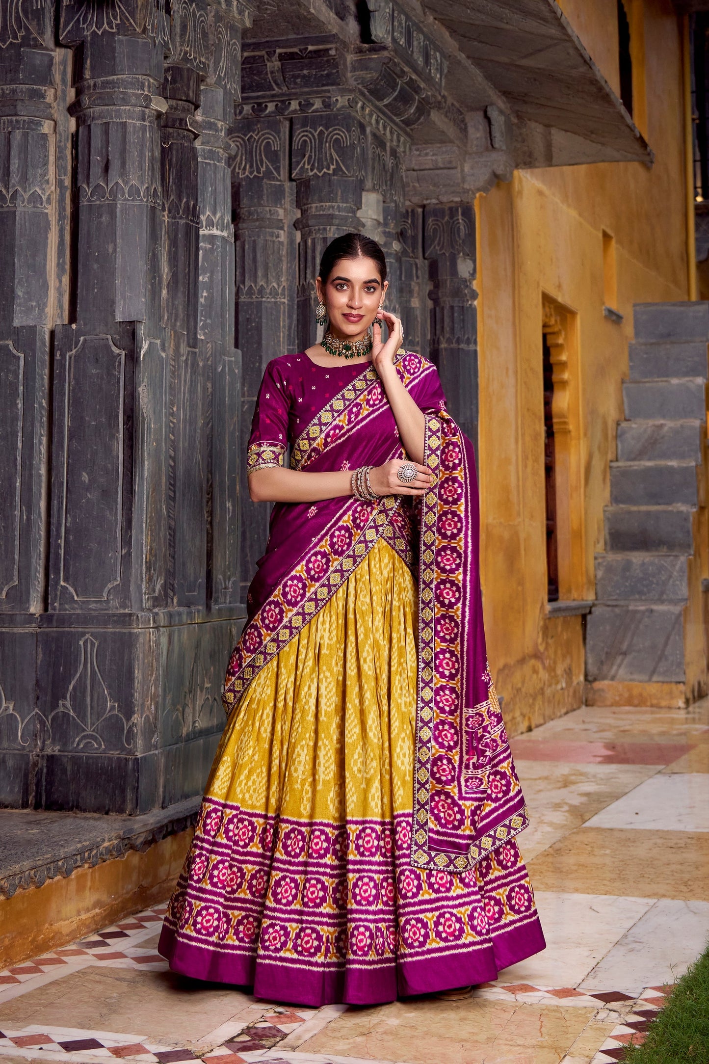 FESTIVAL SPECIAL TUSSAR SILK IKKAT PRINT LEHENGA CHOLI WITH DUPATTA (WDN133) 02