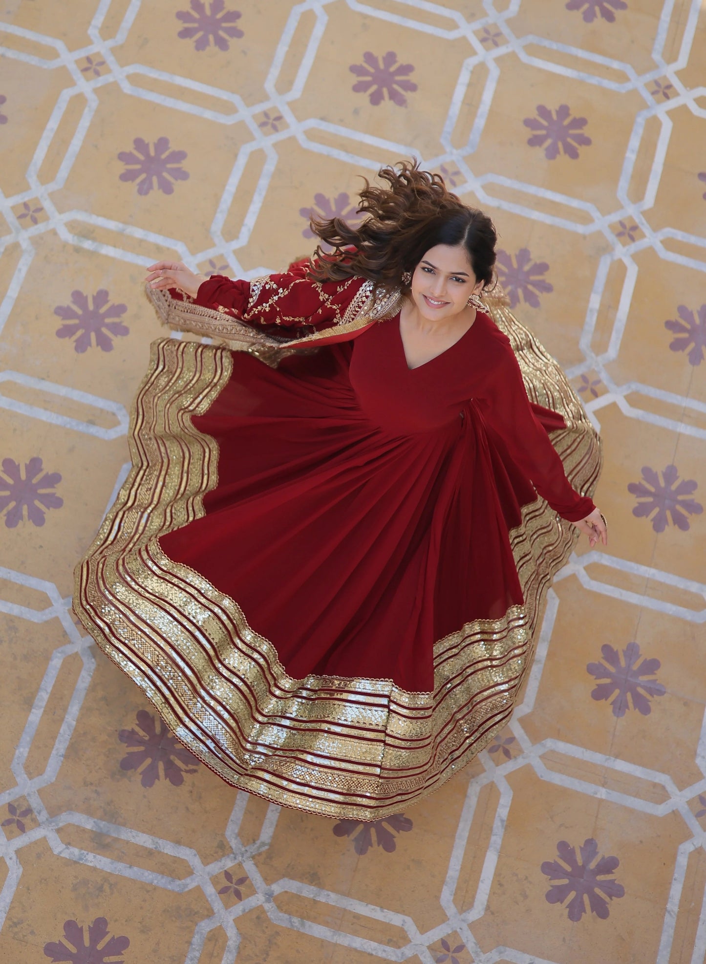 PREMIUM READYMADEFAUX BLOOMING SEQUENCE EMBROIDERED GOWN WITH DUPATTA SET (WDN01)