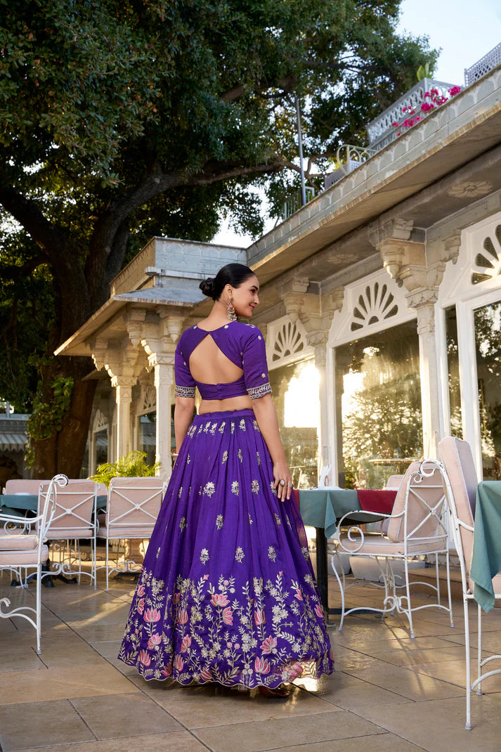 WEDDING SPECIAL VICHITRA SILK THREAD EMBROIDERED LEHENGA CHOLI(WD124)