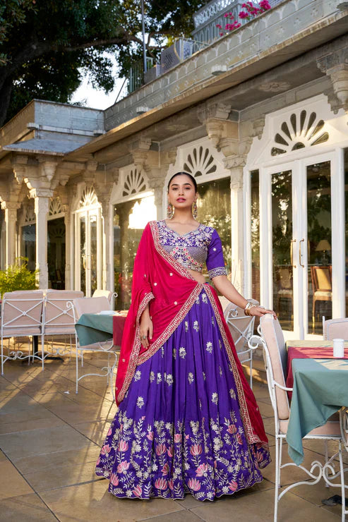 WEDDING SPECIAL VICHITRA SILK THREAD EMBROIDERED LEHENGA CHOLI(WD124)