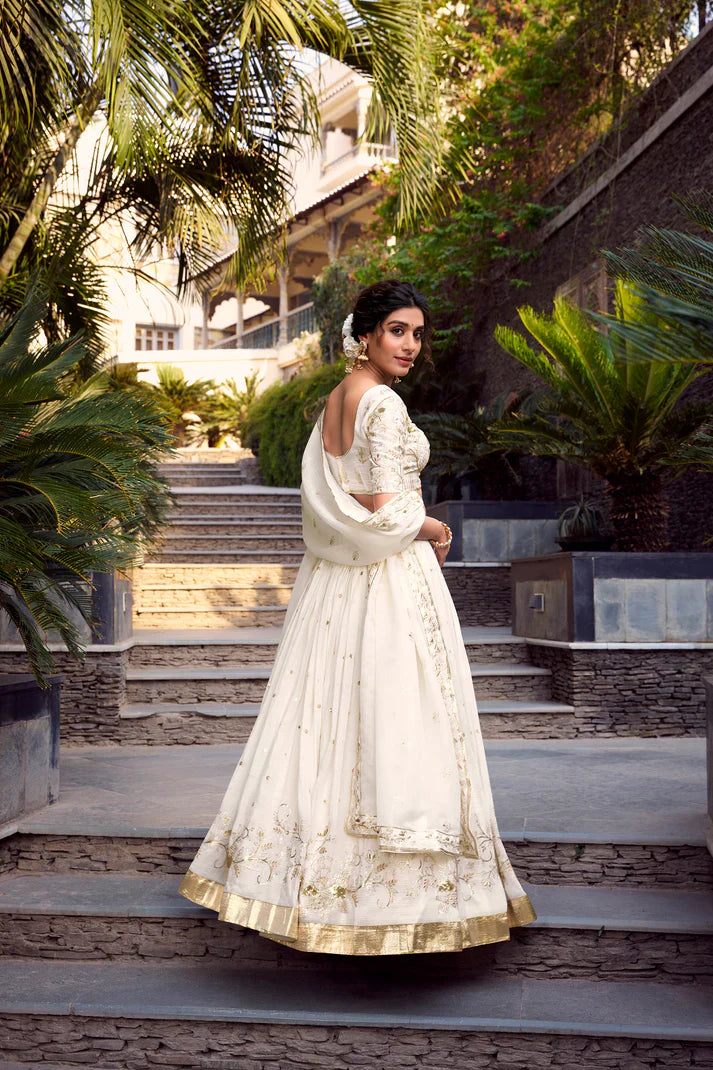 SILVER GLOSY SEQUINS EMBROIDERED LEHENGA CHOLI WITH DUPATTA(WD73)