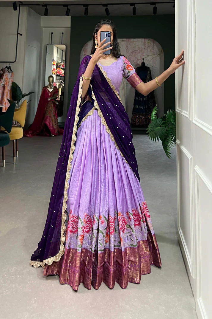 COTTON SILK THEREAD EMBROIDERED LEHENGA CHOLI WITH DUPATTA(WD105) (03)