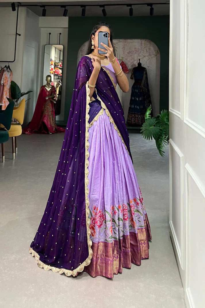 COTTON SILK THEREAD EMBROIDERED LEHENGA CHOLI WITH DUPATTA(WD105) (03)
