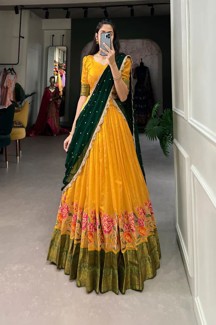 COTTON SILK THEREAD EMBROIDERED LEHENGA CHOLI WITH DUPATTA(WD105) (02)
