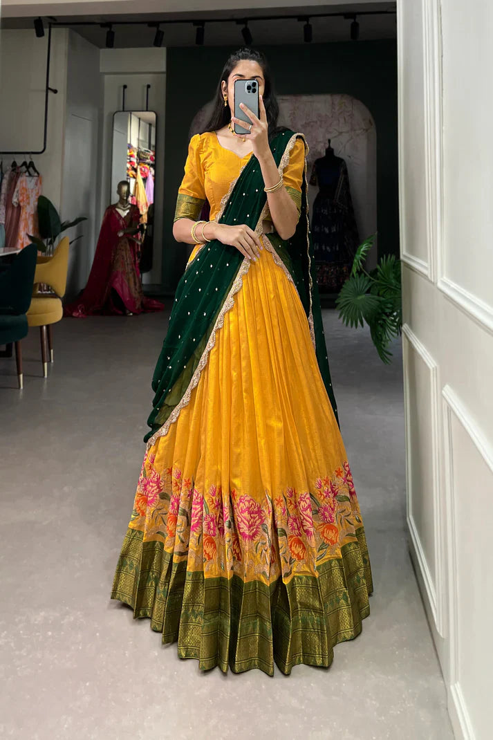 COTTON SILK THEREAD EMBROIDERED LEHENGA CHOLI WITH DUPATTA(WD105) (02)