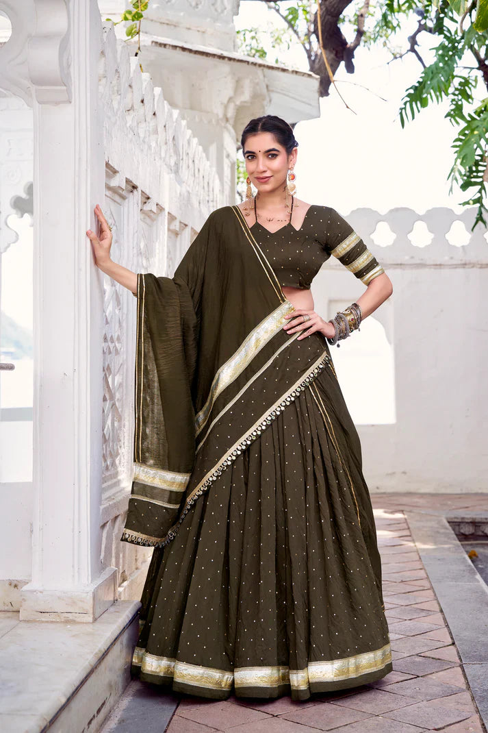 NAVRATRI SPECIAL PURE CHANDERI ZARI WEAVING LEHENGA CHOLI WITH DUPATTA(WD191)