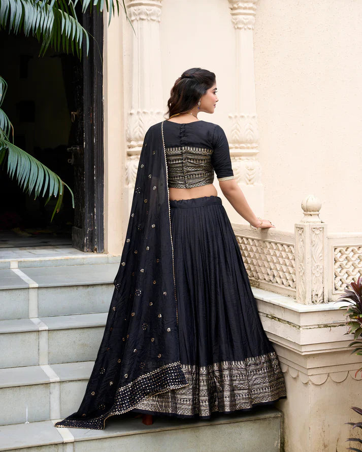PURE CHANDERI ZARI WEAVING LEHENGA CHOLI WITH SEQUINS EMBROIDERED DUPATTA(WD95) (04)