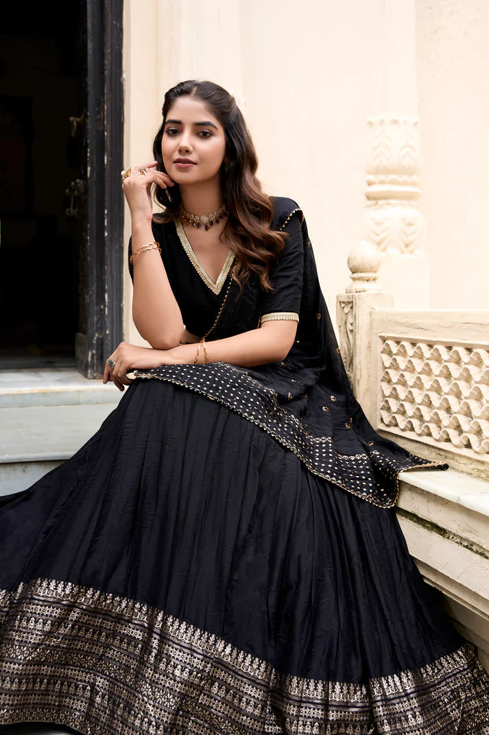 PURE CHANDERI ZARI WEAVING LEHENGA CHOLI WITH SEQUINS EMBROIDERED DUPATTA(WD95) (04)