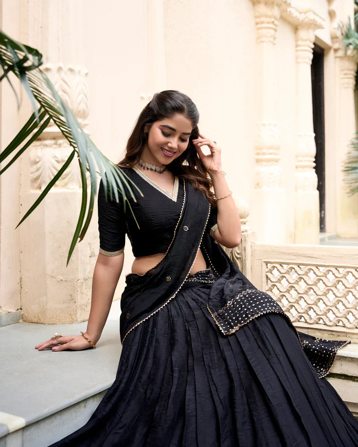 PURE CHANDERI ZARI WEAVING LEHENGA CHOLI WITH SEQUINS EMBROIDERED DUPATTA(WD95) (04)