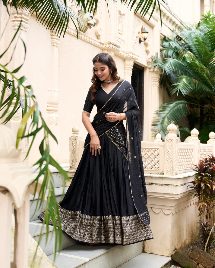 PURE CHANDERI ZARI WEAVING LEHENGA CHOLI WITH SEQUINS EMBROIDERED DUPATTA(WD95) (04)