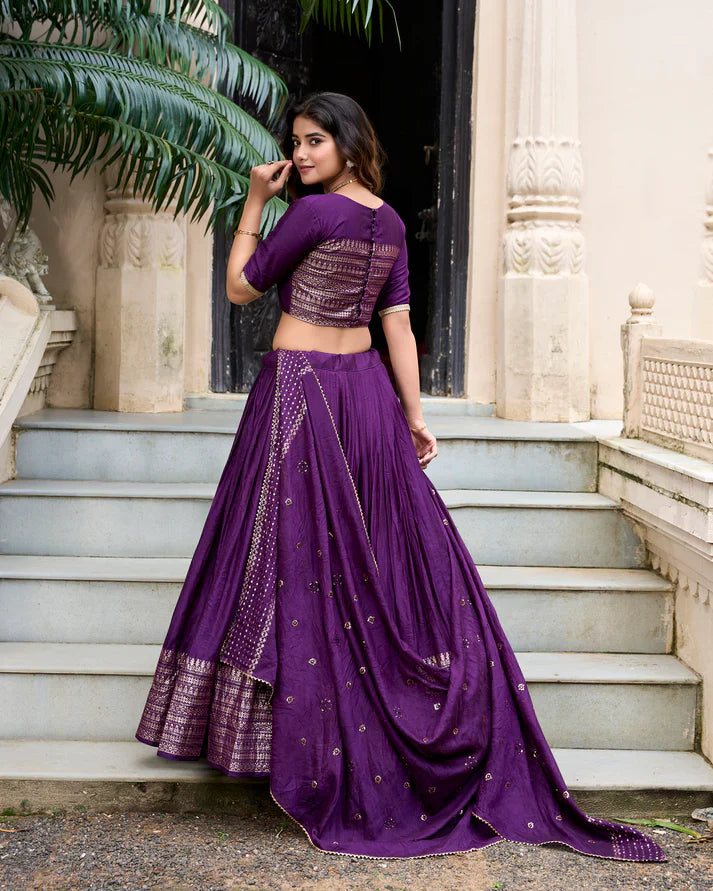 PURE CHANDERI ZARI WEAVING LEHENGA CHOLI WITH SEQUINS EMBROIDERED DUPATTA(WD95) (05)
