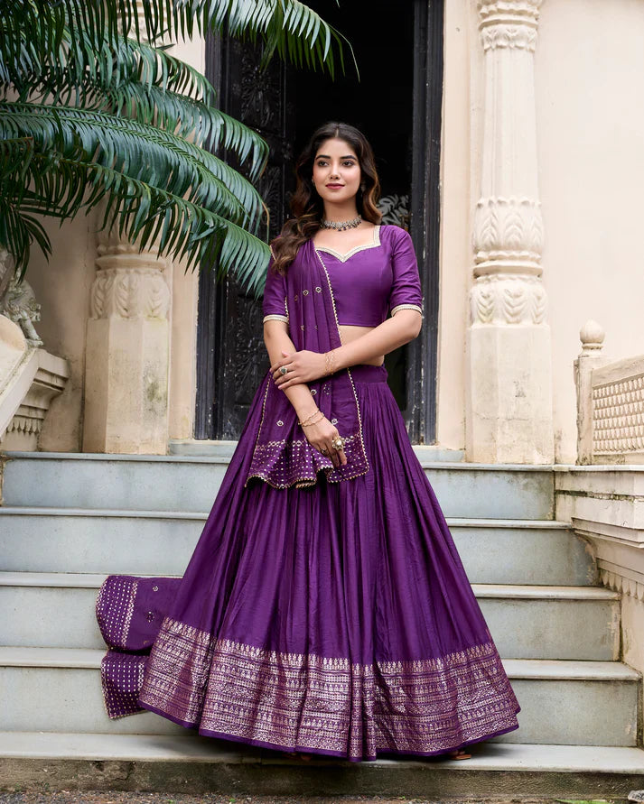 PURE CHANDERI ZARI WEAVING LEHENGA CHOLI WITH SEQUINS EMBROIDERED DUPATTA(WD95) (05)