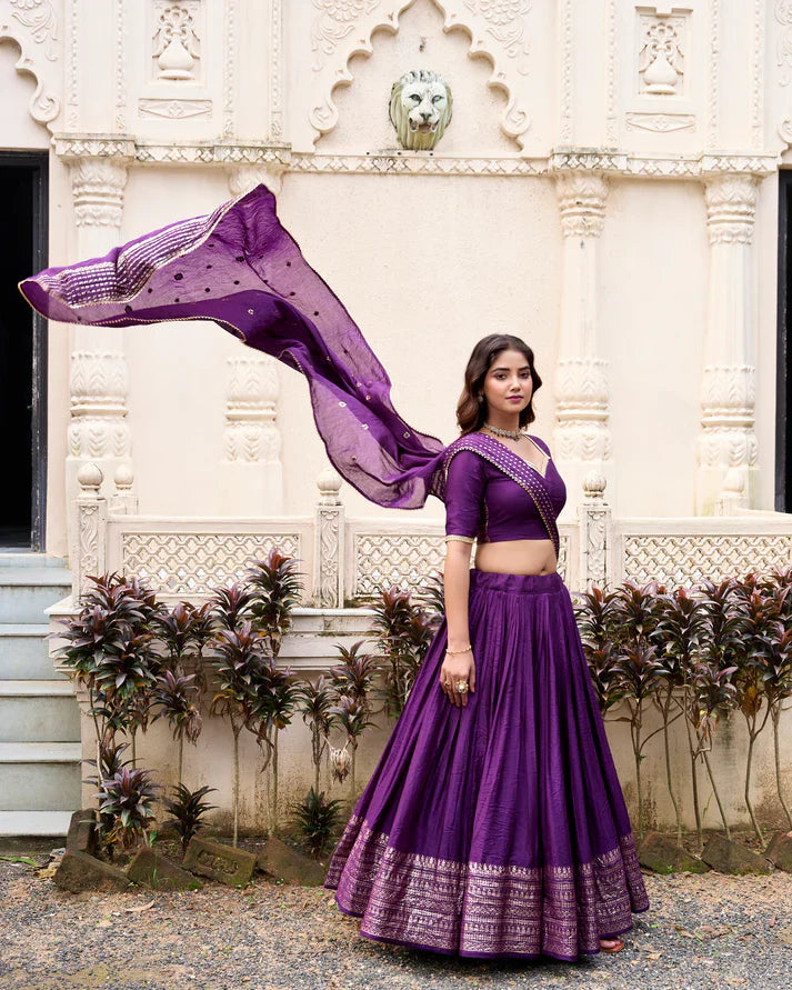 PURE CHANDERI ZARI WEAVING LEHENGA CHOLI WITH SEQUINS EMBROIDERED DUPATTA(WD95) (05)