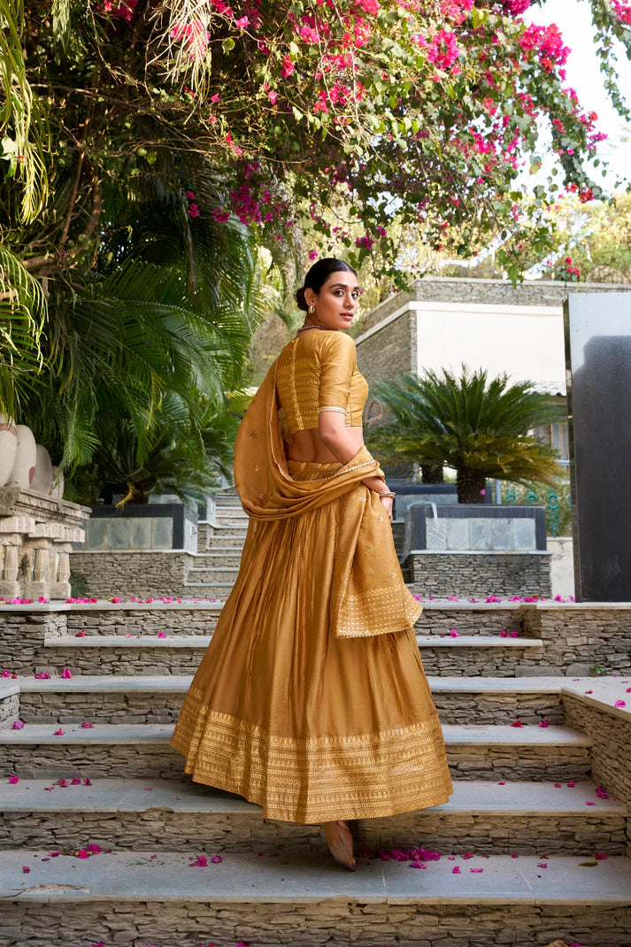PURE CHANDERI ZARI WEAVING LEHENGA CHOLI WITH SEQUINS EMBROIDERED DUPATTA(WD95) (01)