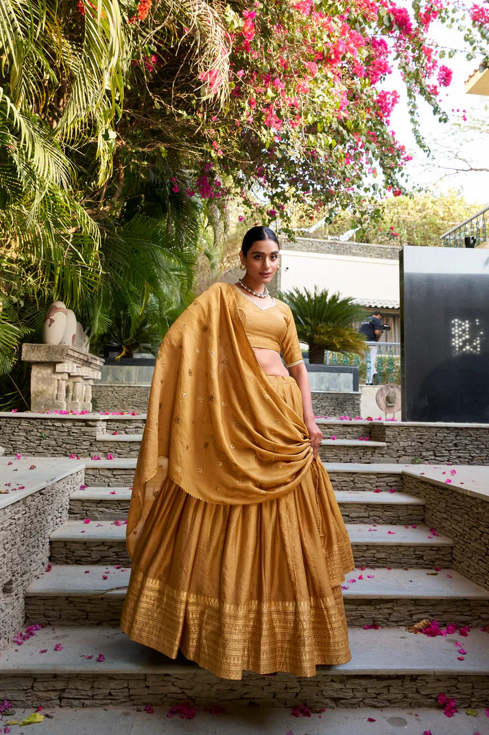 PURE CHANDERI ZARI WEAVING LEHENGA CHOLI WITH SEQUINS EMBROIDERED DUPATTA(WD95) (01)