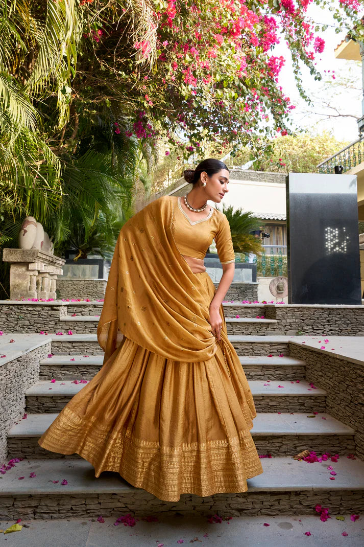 PURE CHANDERI ZARI WEAVING LEHENGA CHOLI WITH SEQUINS EMBROIDERED DUPATTA(WD95) (01)