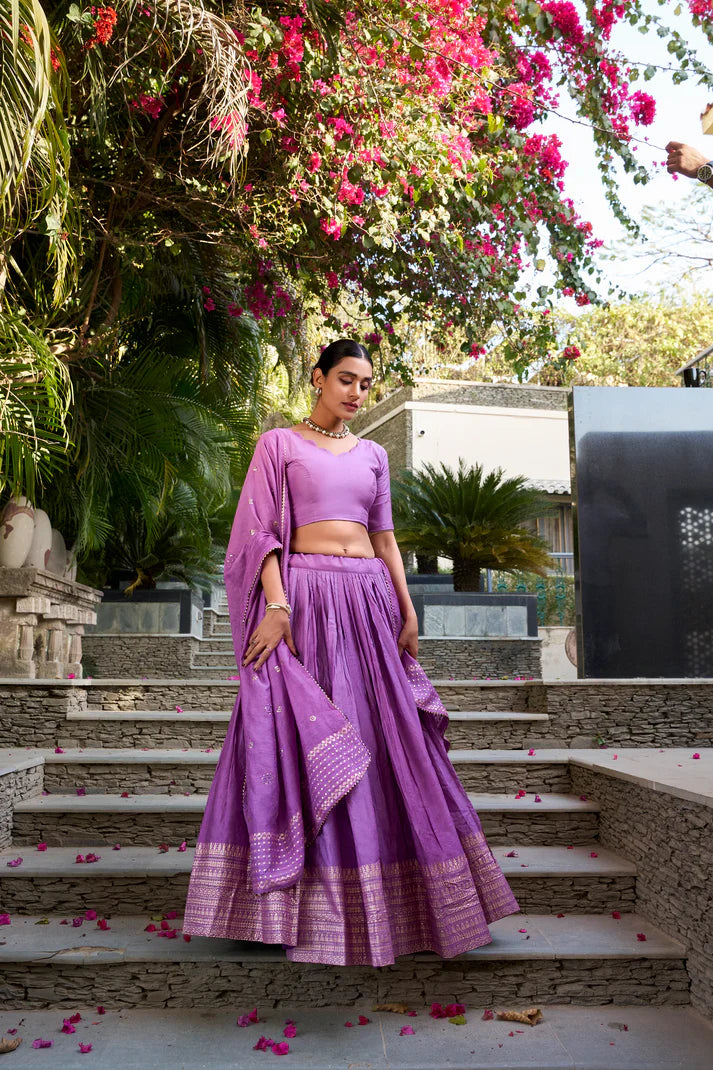 PURE CHANDERI ZARI WEAVING LEHENGA CHOLI WITH SEQUINS EMBROIDERED DUPATTA(WD95) (03)