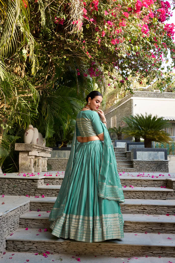 PURE CHANDERI ZARI WEAVING LEHENGA CHOLI WITH SEQUINS EMBROIDERED DUPATTA(WD95) (02)