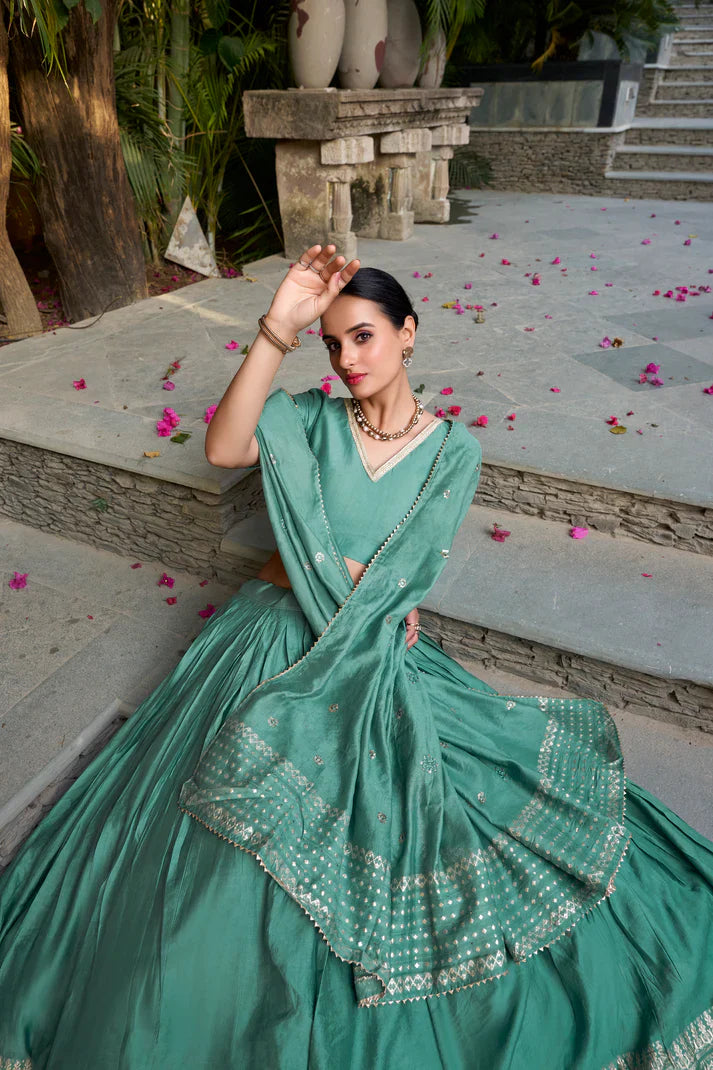 PURE CHANDERI ZARI WEAVING LEHENGA CHOLI WITH SEQUINS EMBROIDERED DUPATTA(WD95) (02)