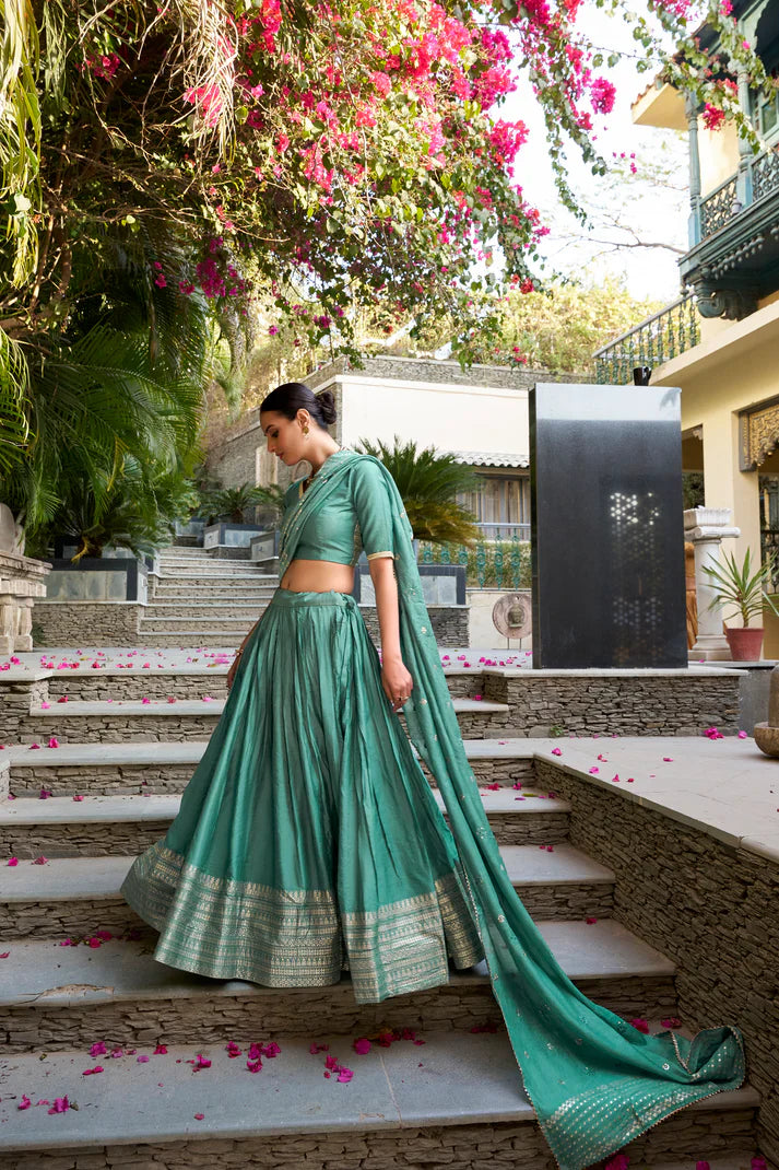 PURE CHANDERI ZARI WEAVING LEHENGA CHOLI WITH SEQUINS EMBROIDERED DUPATTA(WD95) (02)