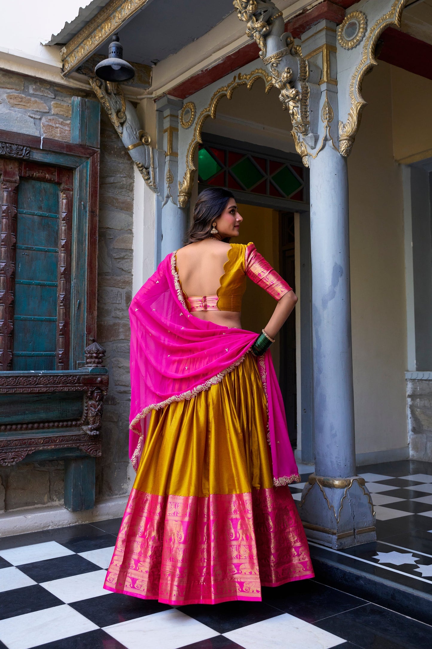 NARAYAN PATTU LEHENGA CHOLI WITH GEORGETTE EMBROIDERED DUPATTA (WDN83)