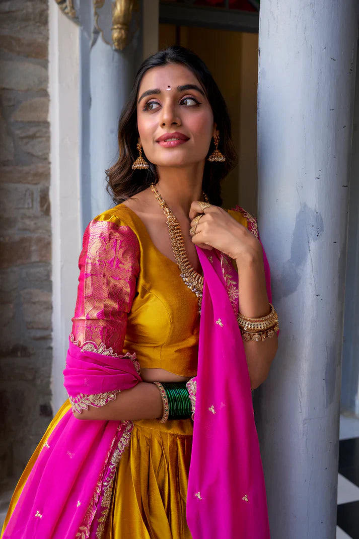 NARAYAN PATTU LEHENGA CHOLI WITH GEORGETTE EMBROIDERED DUPATTA(WD97)