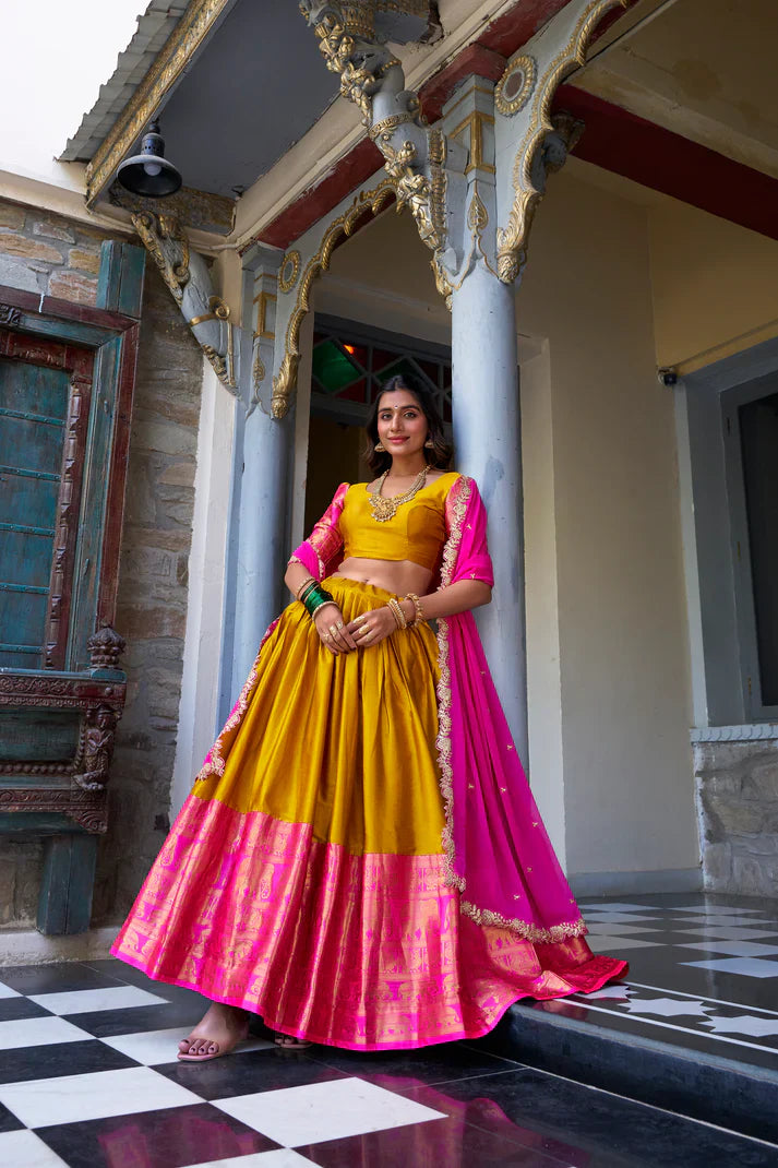 NARAYAN PATTU LEHENGA CHOLI WITH GEORGETTE EMBROIDERED DUPATTA(WD97)