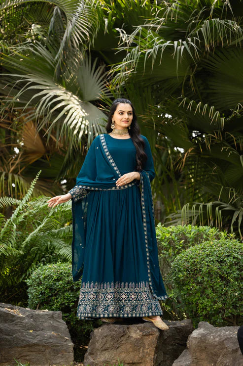 FAUX BLOOMING SEQUANCE EMBROIDERED GOWN WITH DUPATTA(WD75)