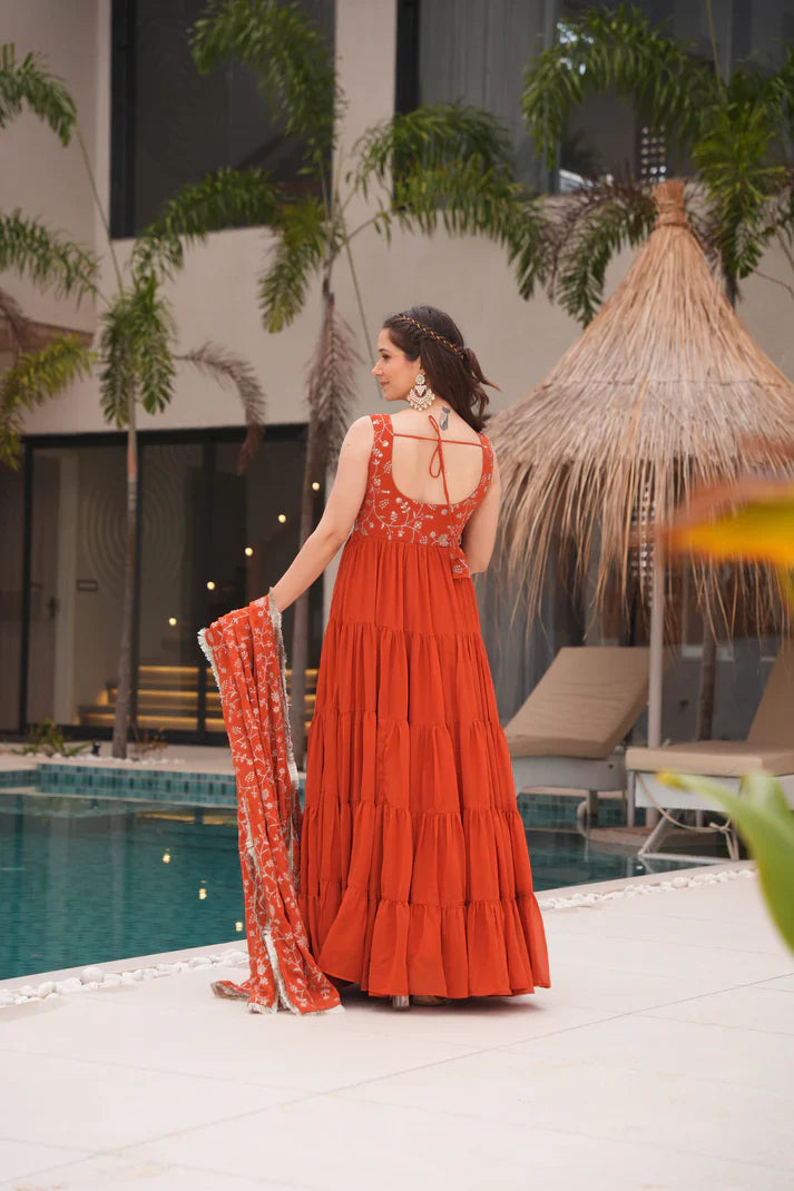 WEDDING SPECIAL SOFT GEORGETTE EMBROIDERED GOWN WITH DUPATTA(WD110)(01)