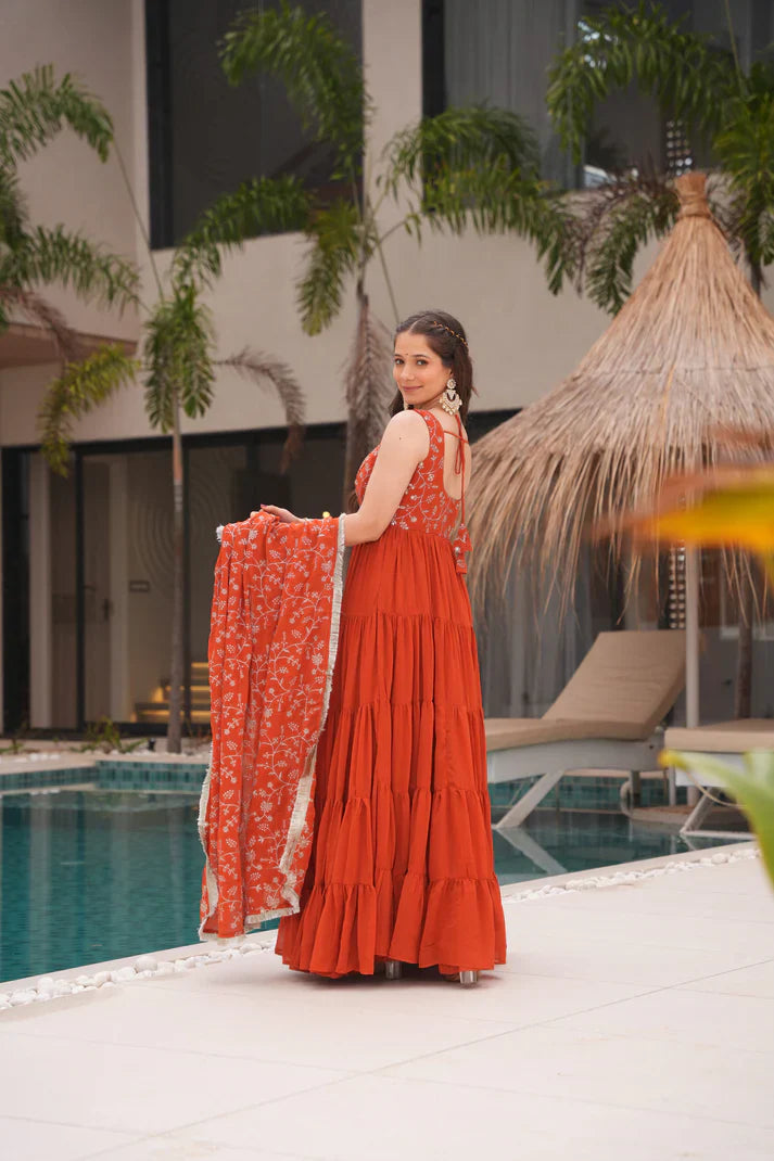 WEDDING SPECIAL SOFT GEORGETTE EMBROIDERED GOWN WITH DUPATTA(WD110)(01)