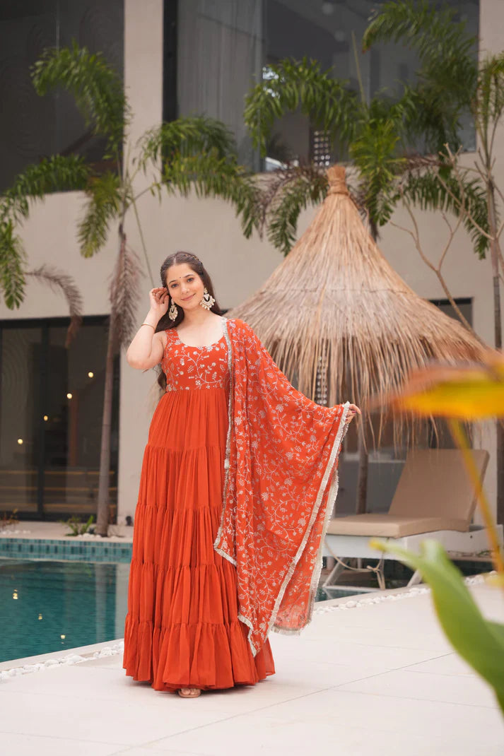WEDDING SPECIAL SOFT GEORGETTE EMBROIDERED GOWN WITH DUPATTA(WD110)(01)