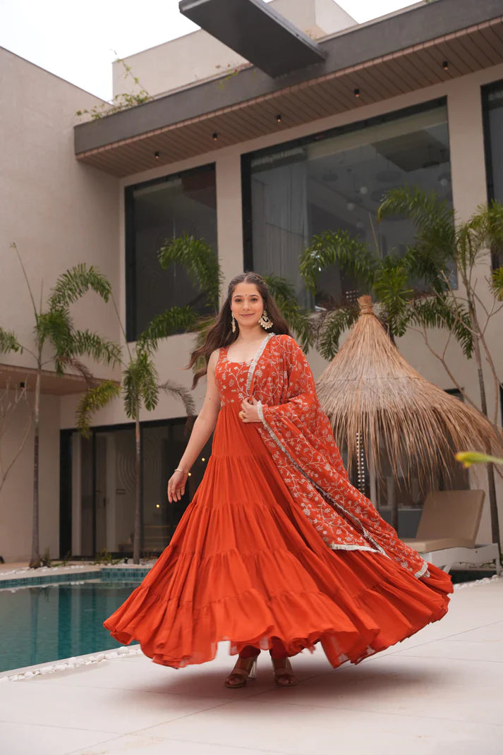 WEDDING SPECIAL SOFT GEORGETTE EMBROIDERED GOWN WITH DUPATTA(WD110)(01)