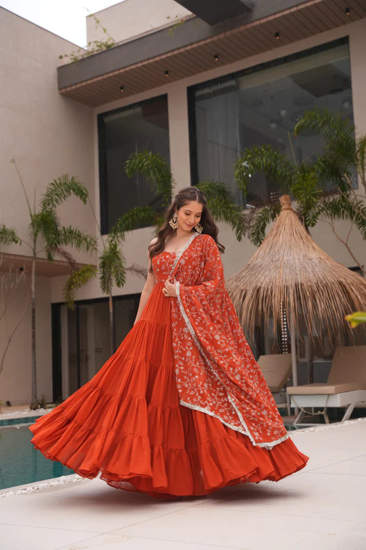 WEDDING SPECIAL SOFT GEORGETTE EMBROIDERED GOWN WITH DUPATTA(WD60)(01)