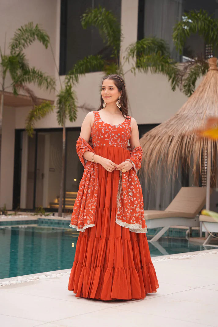WEDDING SPECIAL SOFT GEORGETTE EMBROIDERED GOWN WITH DUPATTA(WD110)(01)