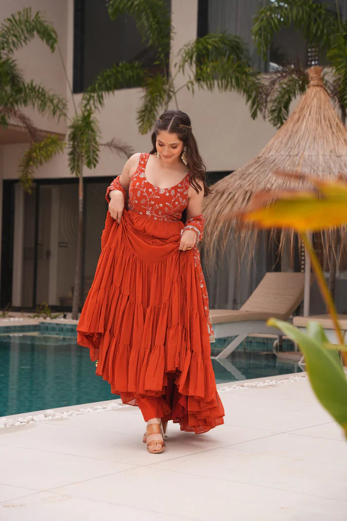 WEDDING SPECIAL SOFT GEORGETTE EMBROIDERED GOWN WITH DUPATTA(WD110)(01)