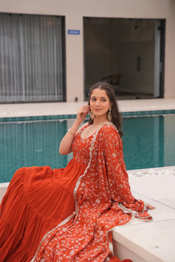 WEDDING SPECIAL SOFT GEORGETTE EMBROIDERED GOWN WITH DUPATTA(WD110)(01)