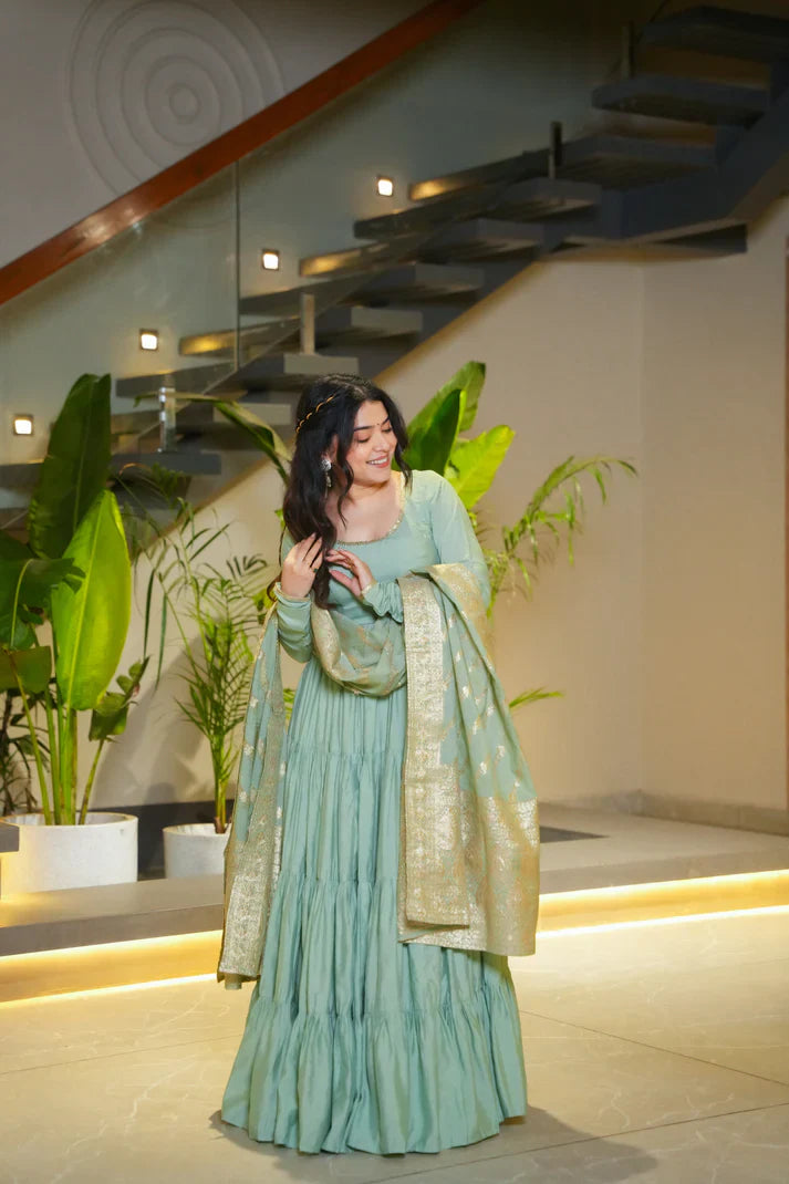 WEDDING SPECIAL MICROCRAPE GOWN WITH JAQUARD DUPATTA(WD111) (02)