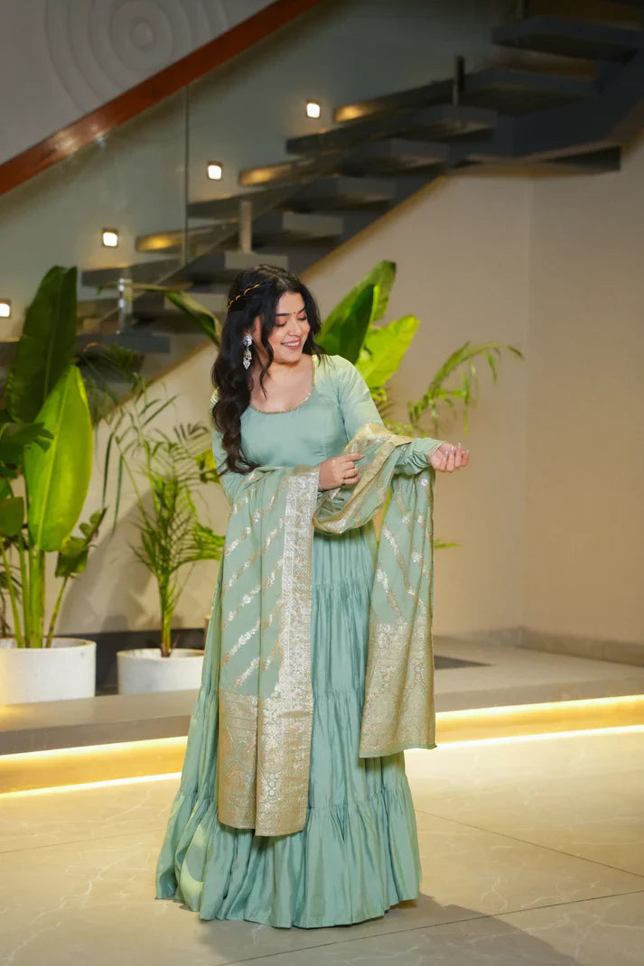 WEDDING SPECIAL MICROCRAPE GOWN WITH JAQUARD DUPATTA(WD111) (02)