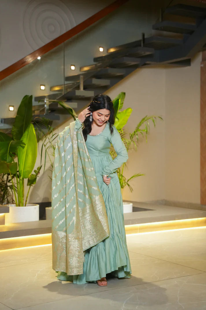 WEDDING SPECIAL MICROCRAPE GOWN WITH JAQUARD DUPATTA(WD111) (02)