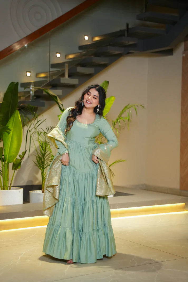 WEDDING SPECIAL MICROCRAPE GOWN WITH JAQUARD DUPATTA(WD111) (02)