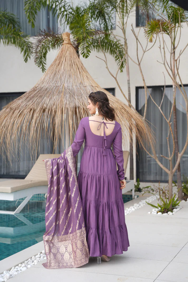WEDDING SPECIAL MICROCRAPE GOWN WITH JAQUARD DUPATTA (WD55) (01)