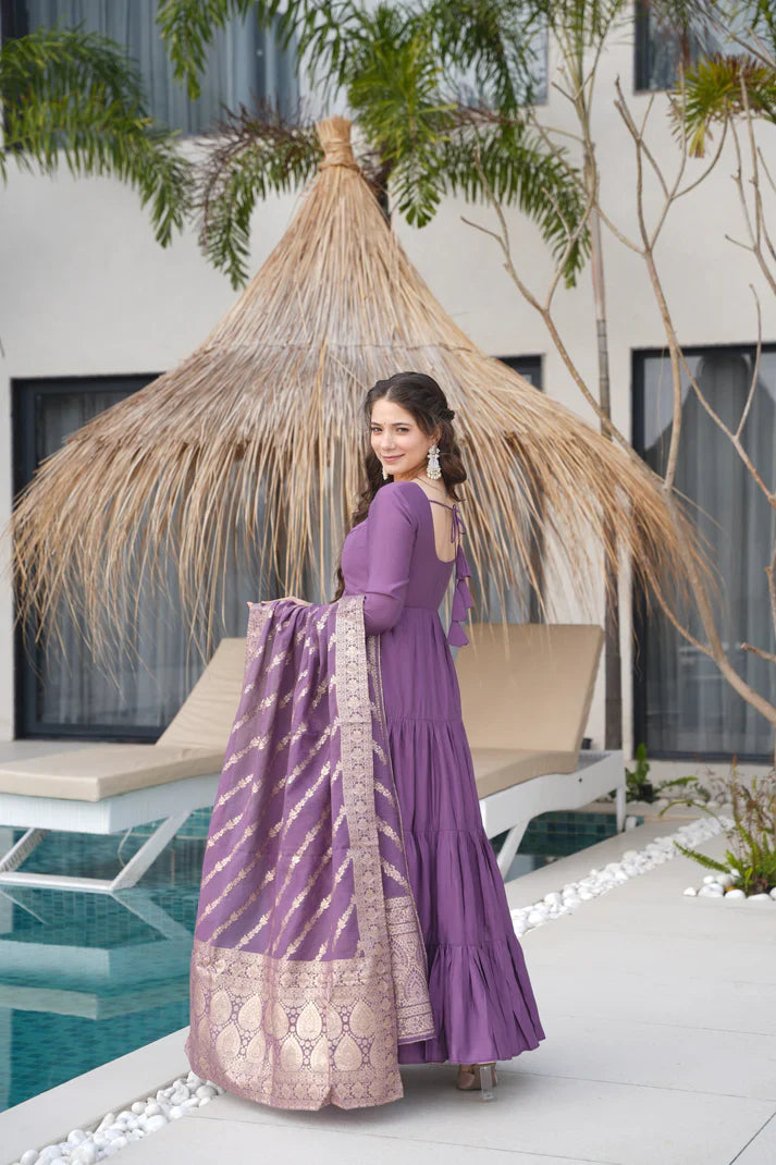 WEDDING SPECIAL MICROCRAPE GOWN WITH JAQUARD DUPATTA(WD111) (01)