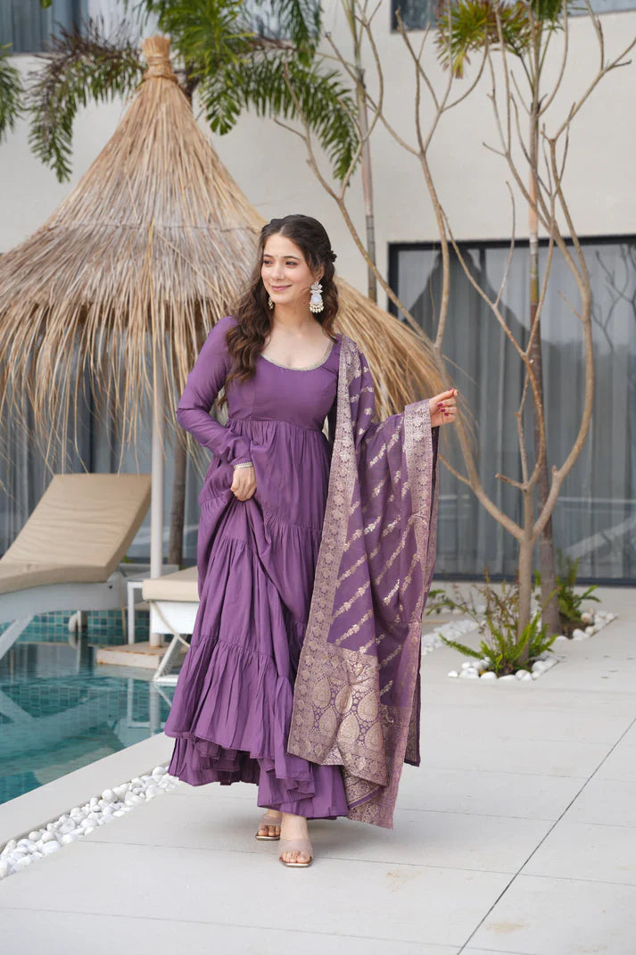 WEDDING SPECIAL MICROCRAPE GOWN WITH JAQUARD DUPATTA(WD111) (01)