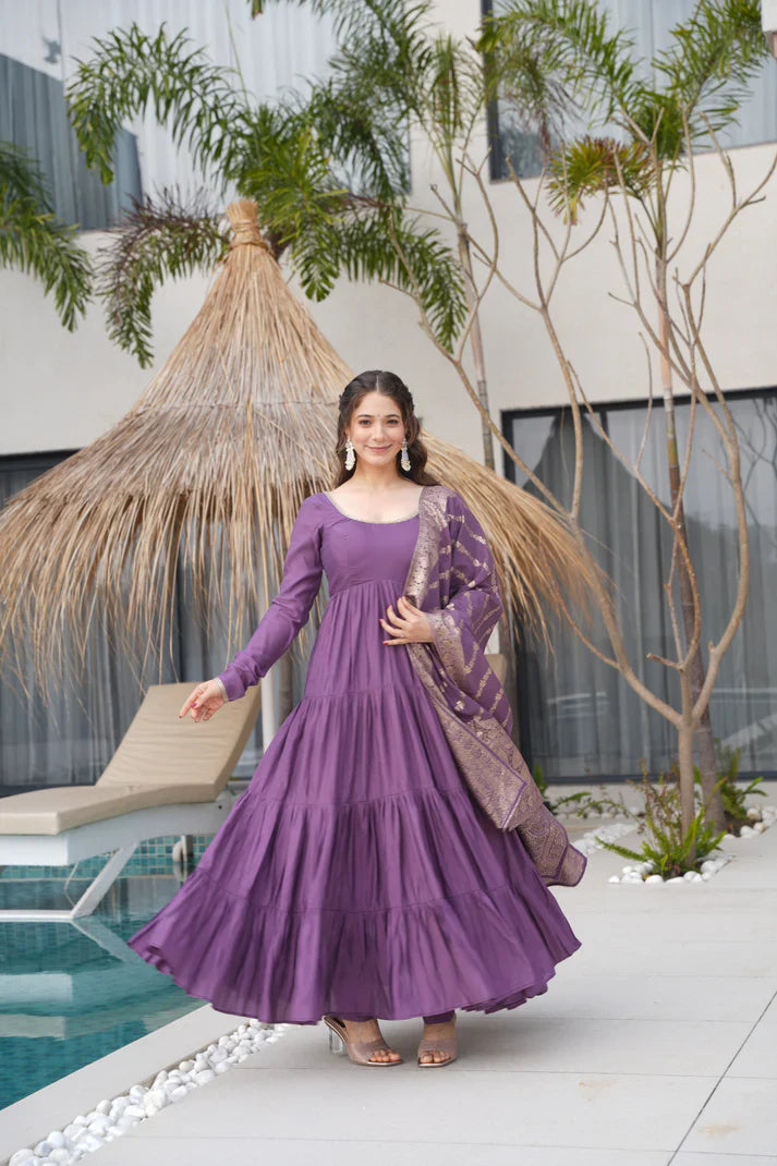 WEDDING SPECIAL MICROCRAPE GOWN WITH JAQUARD DUPATTA(WD111) (01)