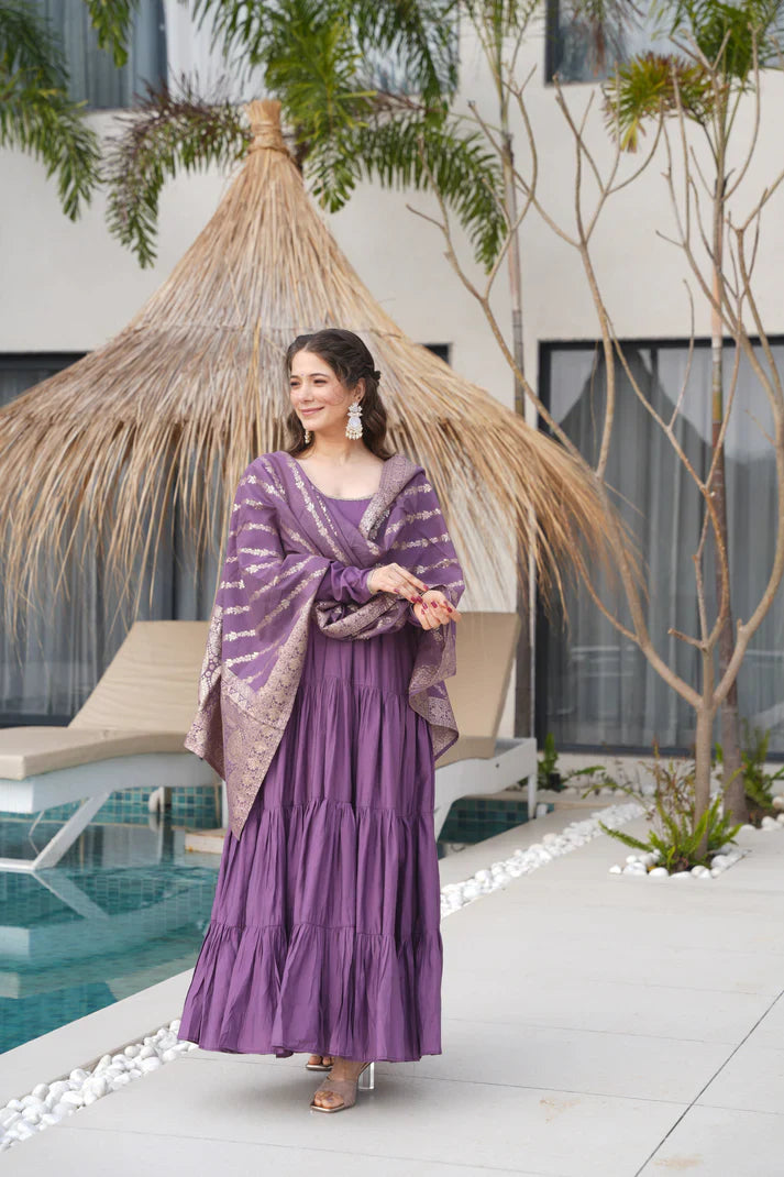 WEDDING SPECIAL MICROCRAPE GOWN WITH JAQUARD DUPATTA(WD111) (01)