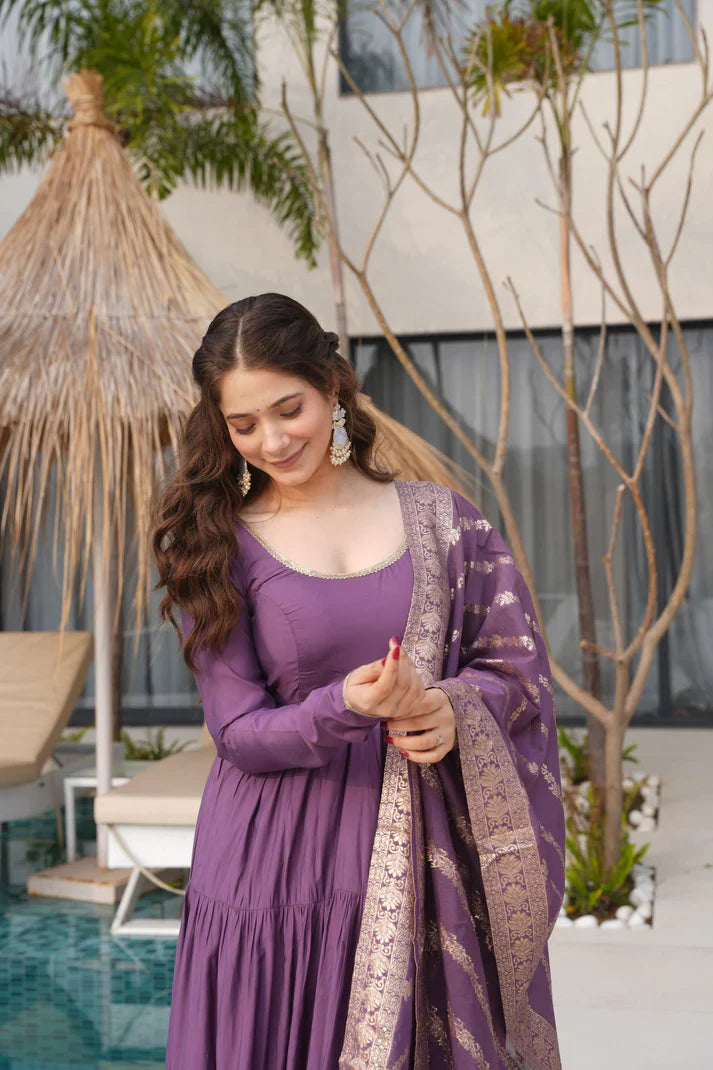 WEDDING SPECIAL MICROCRAPE GOWN WITH JAQUARD DUPATTA(WD111) (01)